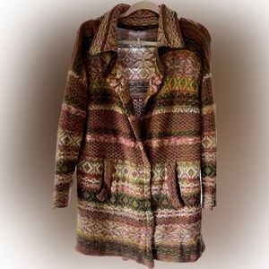 Free People multicolor knit sweater w/ double-button closure and pockets